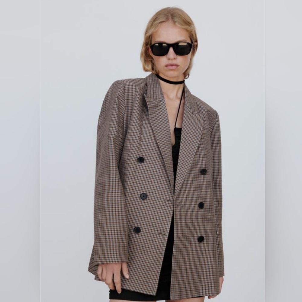ZARA Women's Brown Checkered Blazer